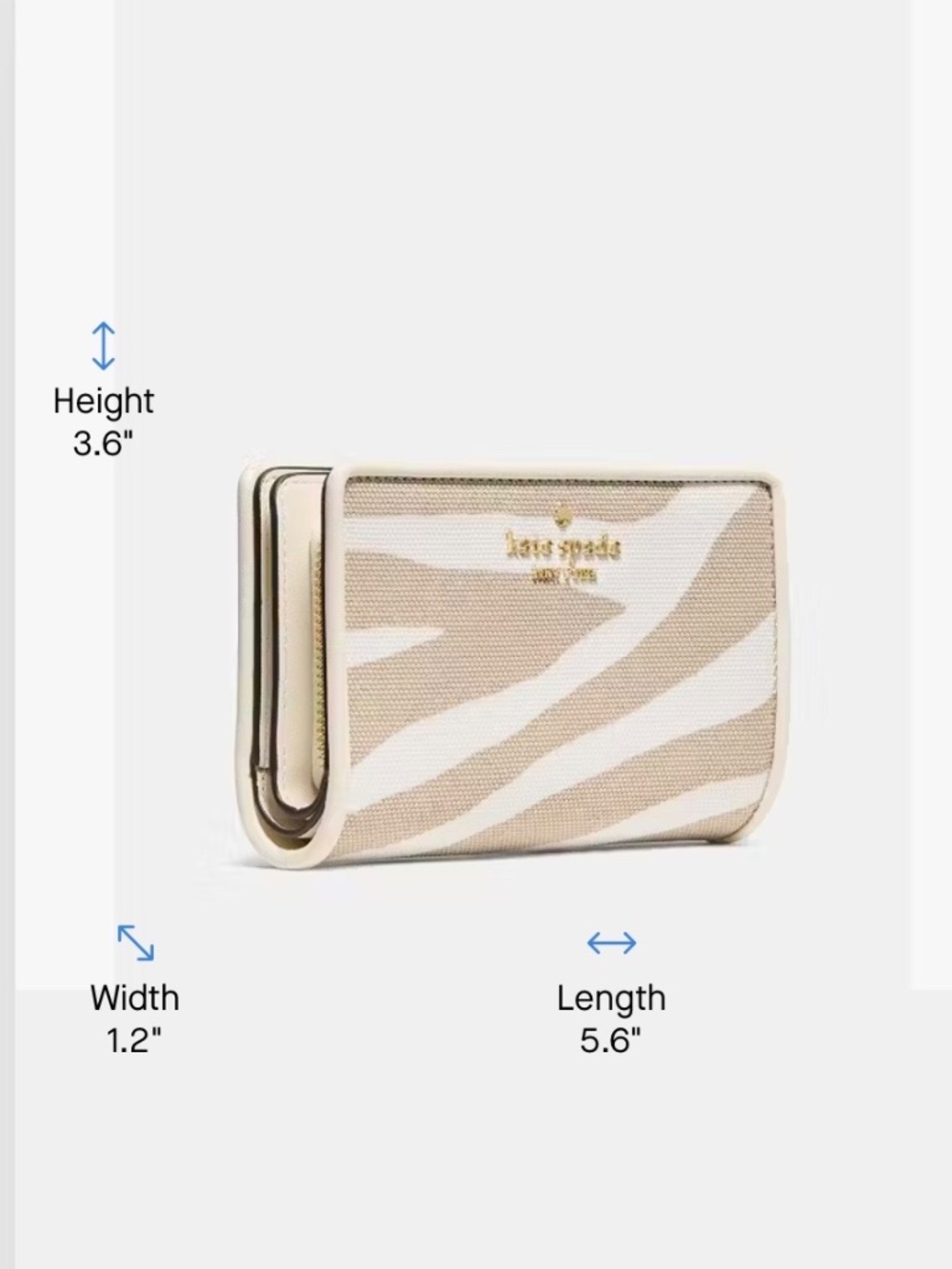 NWT Kate Spade Medium Bifold Wallet Beige/Cream Zebra Stripe - Picture 6 of 9